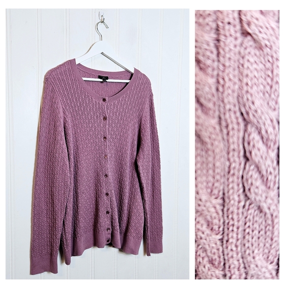 Talbots Woman Lilac Purple Pima Cotton Cable Knit Cardigan Sweater Plus Size 2X - Picture 1 of 12